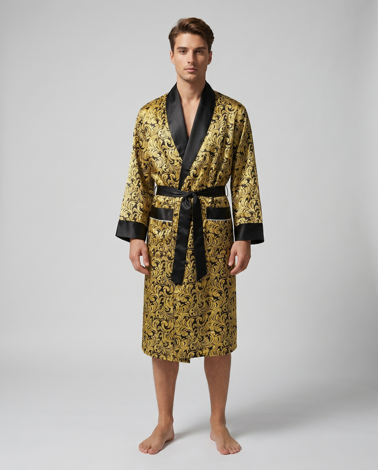 Men’s Silk-Like Robe – Luxurious Paisley Pattern Sleepwear