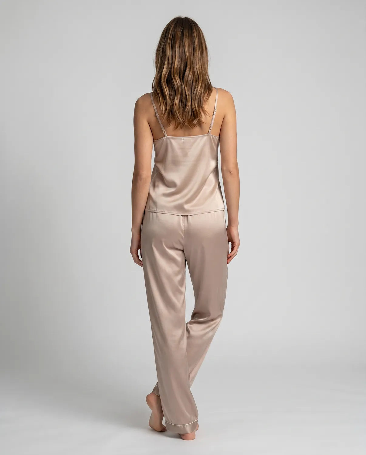 Luxury Women's Satin Pajama Set – V-Neck Cami Top and Long Pants for Sleep & Lounge