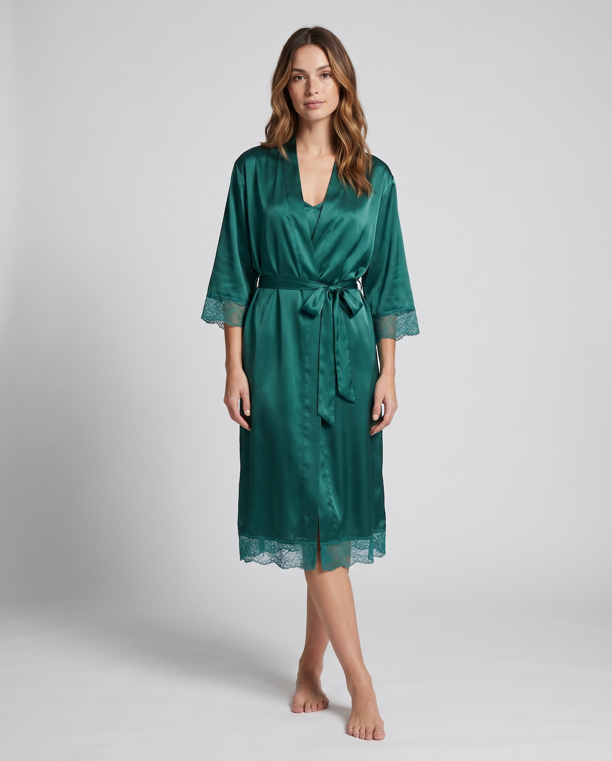 New Summer Thin Solid Color Stitching Lace Long Nightgown Robe – Luxury and Noble Home Clothes for Relaxation