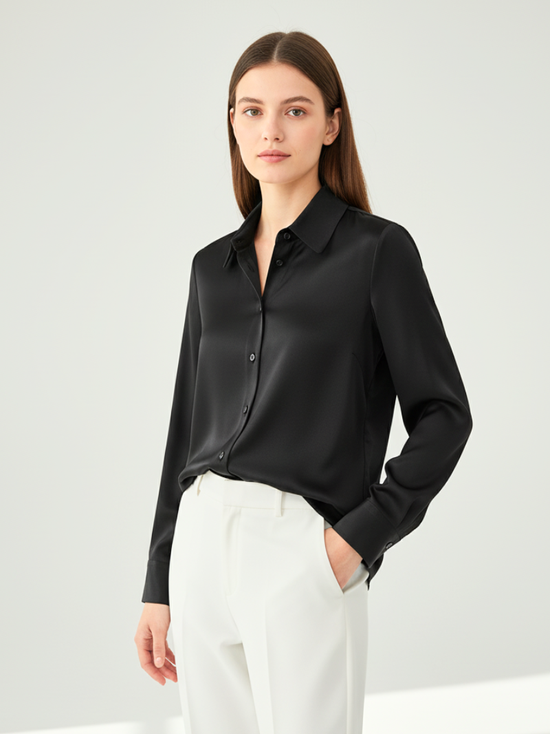 Women’s 100% Mulberry Silk Long-Sleeve Shirt – Professional Suit Top