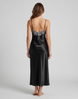 Arabella Faux Silk Maxi Nightgown – Elegant Lace Trim Sleepwear for Women