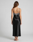 Arabella Faux Silk Maxi Nightgown – Elegant Lace Trim Sleepwear for Women