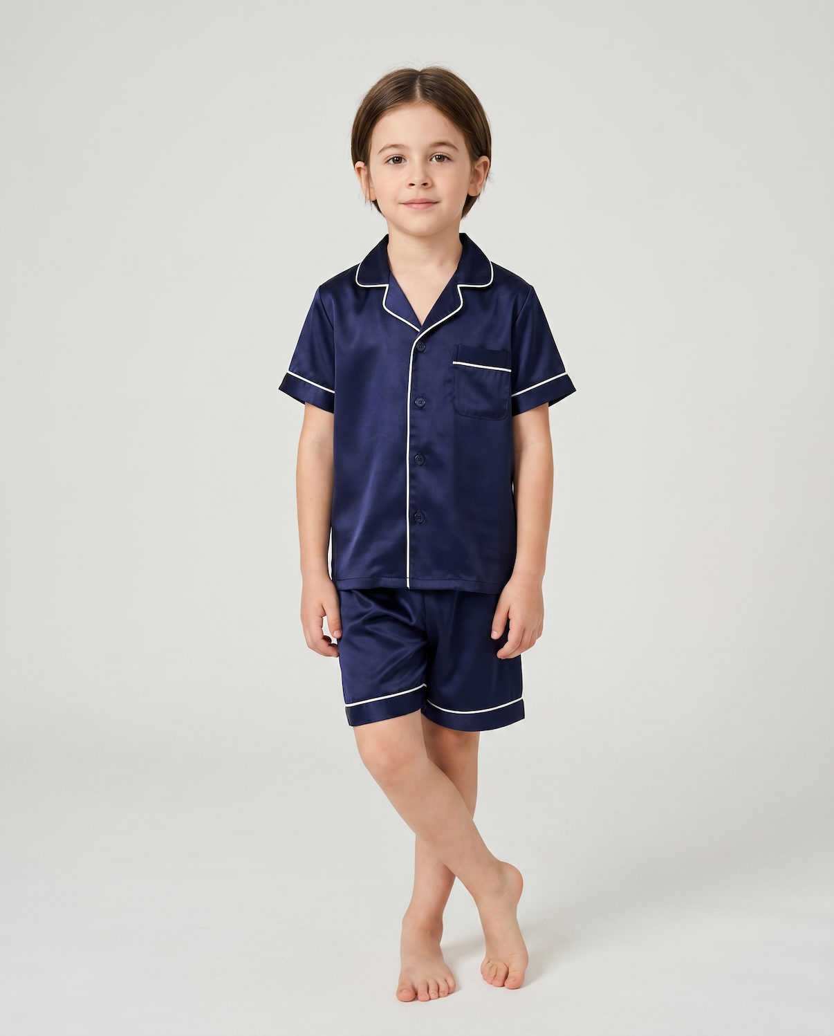 Children’s 100% Mulberry Silk Pajama Set – Short Sleeve Shirt &amp; Shorts Sleepwear