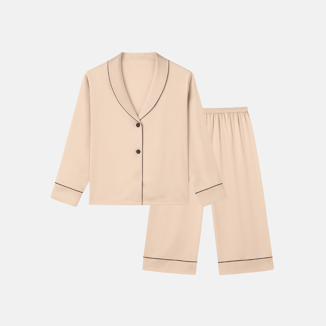 100% Mulberry Silk Pajama Set – Long Sleeve Peter Pan Collar Top & Relaxed Pants