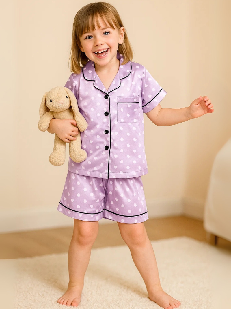 Children’s Silk Pajama Set – Short-Sleeved Homewear for Girls