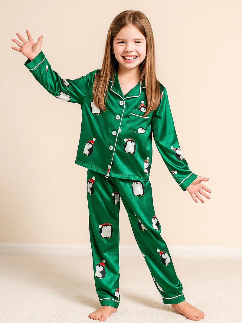 Boys and Girls Silk Pajama Set – Solid & Striped Long-Sleeve Homewear