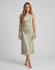 Elegant Sleeveless Silk Satin Midi Dress for Women – Chic Summer Fashion in Solid Color