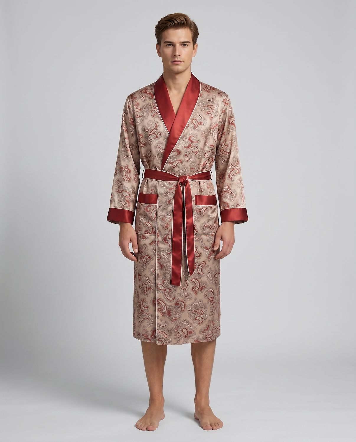 Men’s Silk-Like Robe – Luxurious Paisley Pattern Sleepwear