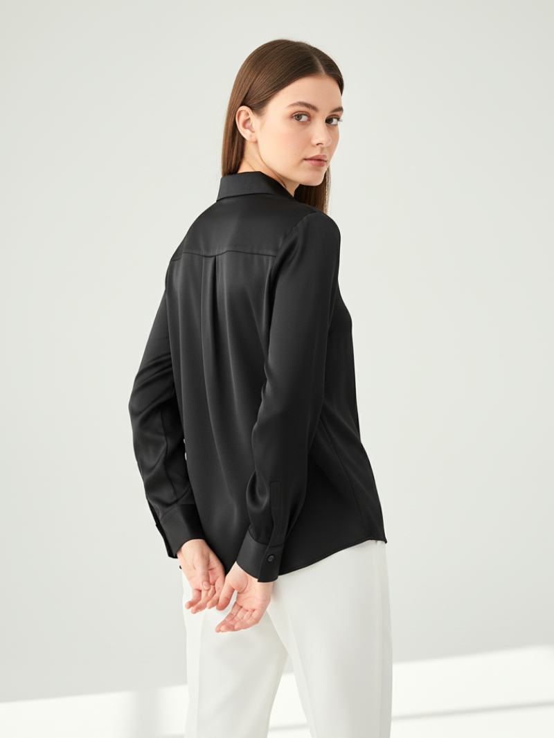 Women’s 100% Mulberry Silk Long-Sleeve Shirt – Professional Suit Top