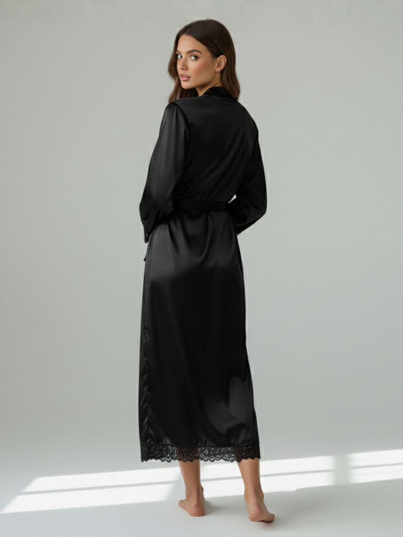 Silk Satin Lace Robes – Bridesmaid and Bride Wedding Long Robe, Elegant Bathrobe and Lingerie Robe for Women
