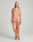 Women's Ice Silk Pajama Set – Summer Long Sleeve & Pants Loungewear in Imitation Silk