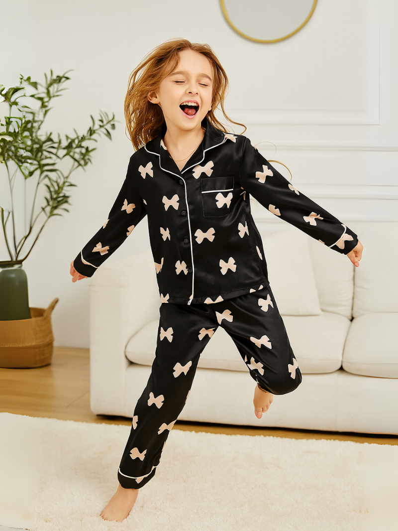 Kids Satin Pajama Set – Long Sleeve Sleepwear for Girls