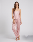 Women's 100% Mulberry Silk Pajama Set – V-Neck Halter Top with Wide-Leg Pants