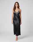 Arabella Faux Silk Maxi Nightgown – Elegant Lace Trim Sleepwear for Women