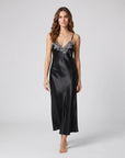 Arabella Faux Silk Maxi Nightgown – Elegant Lace Trim Sleepwear for Women