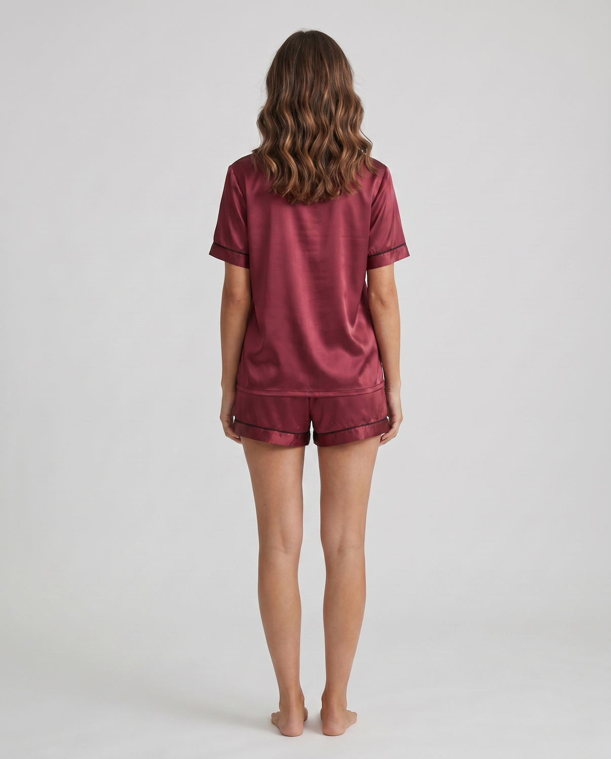 Ice Silk Satin Pajamas for Couples – Short-Sleeved Sleepwear for Women