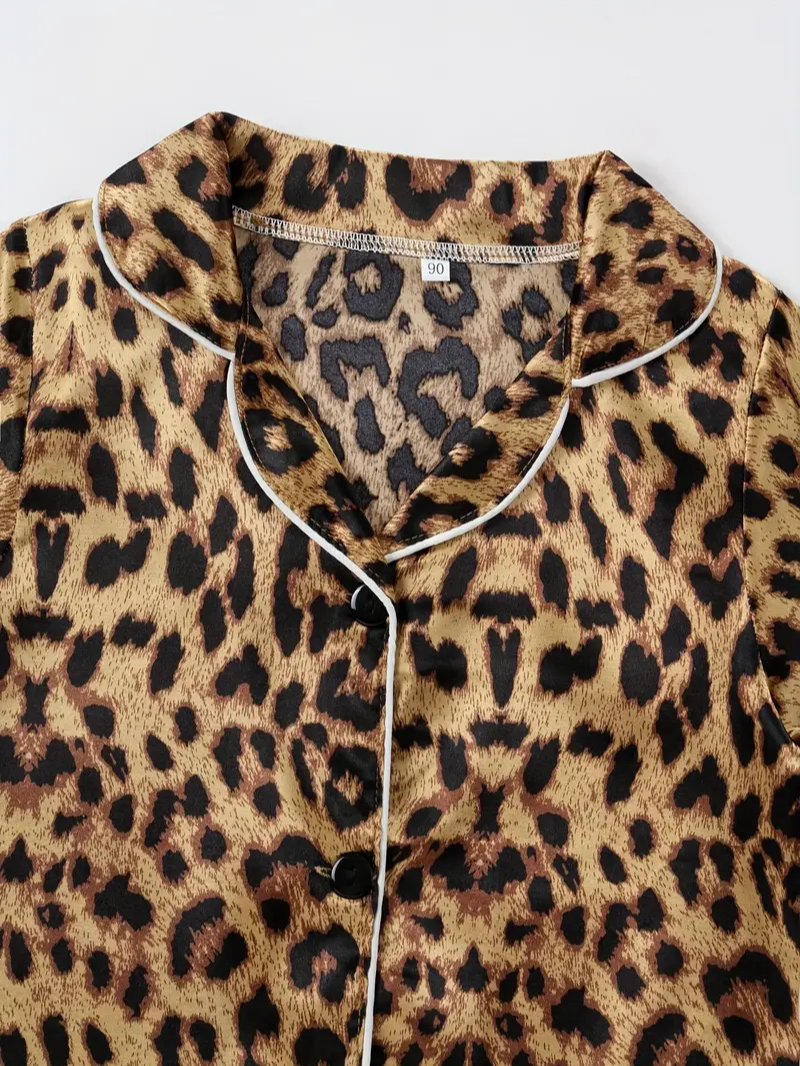 Kids Leopard Print Pajama Set – Girls Long Sleeve Sleepwear, Flame Resistant Nightwear