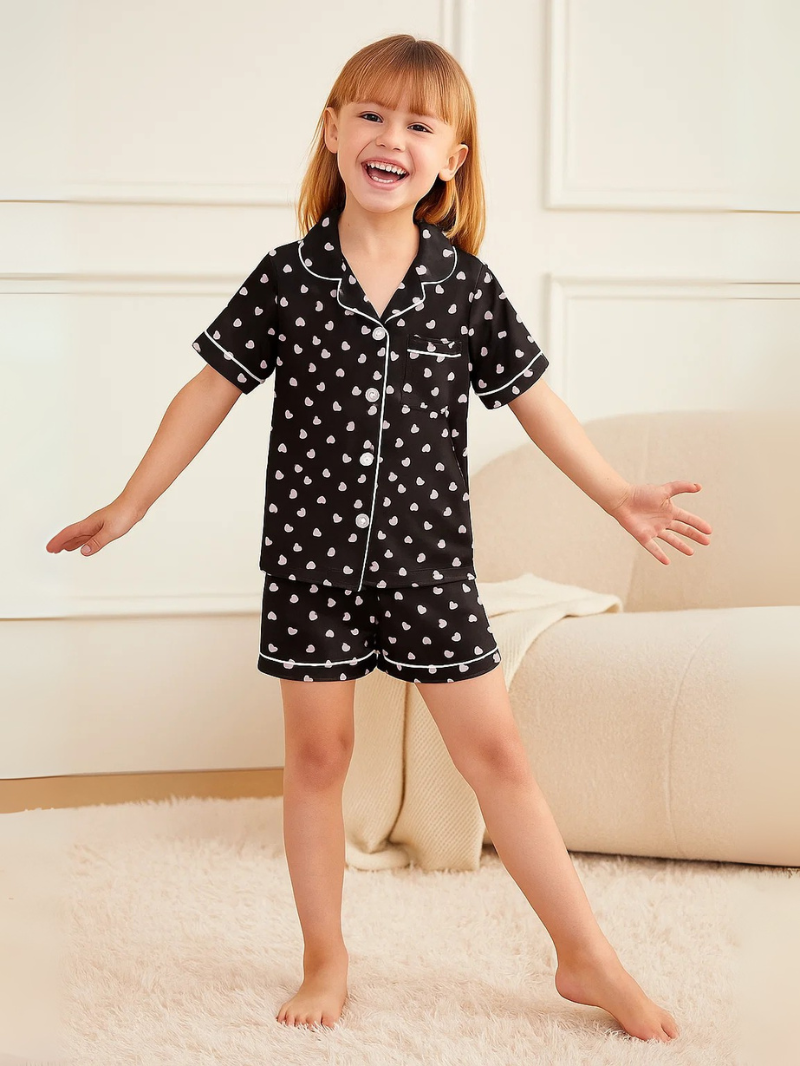Children’s Silk Pajama Set – Short-Sleeved Homewear for Girls