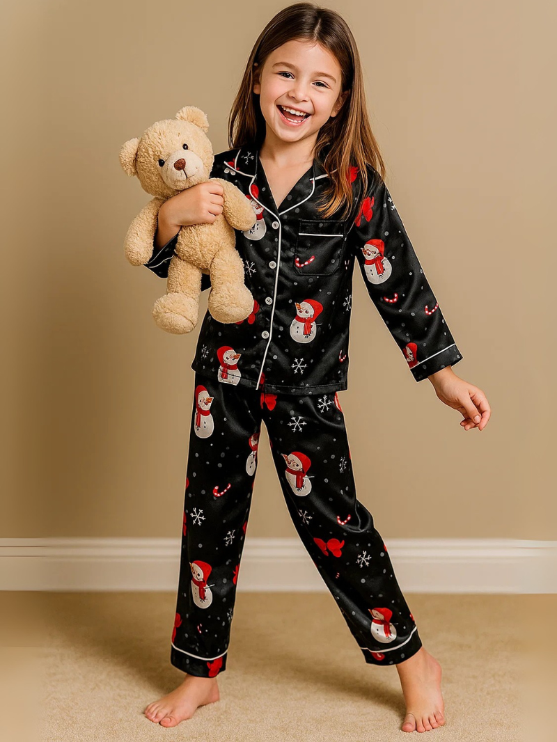 Boys and Girls Silk Pajama Set – Solid & Striped Long-Sleeve Homewear