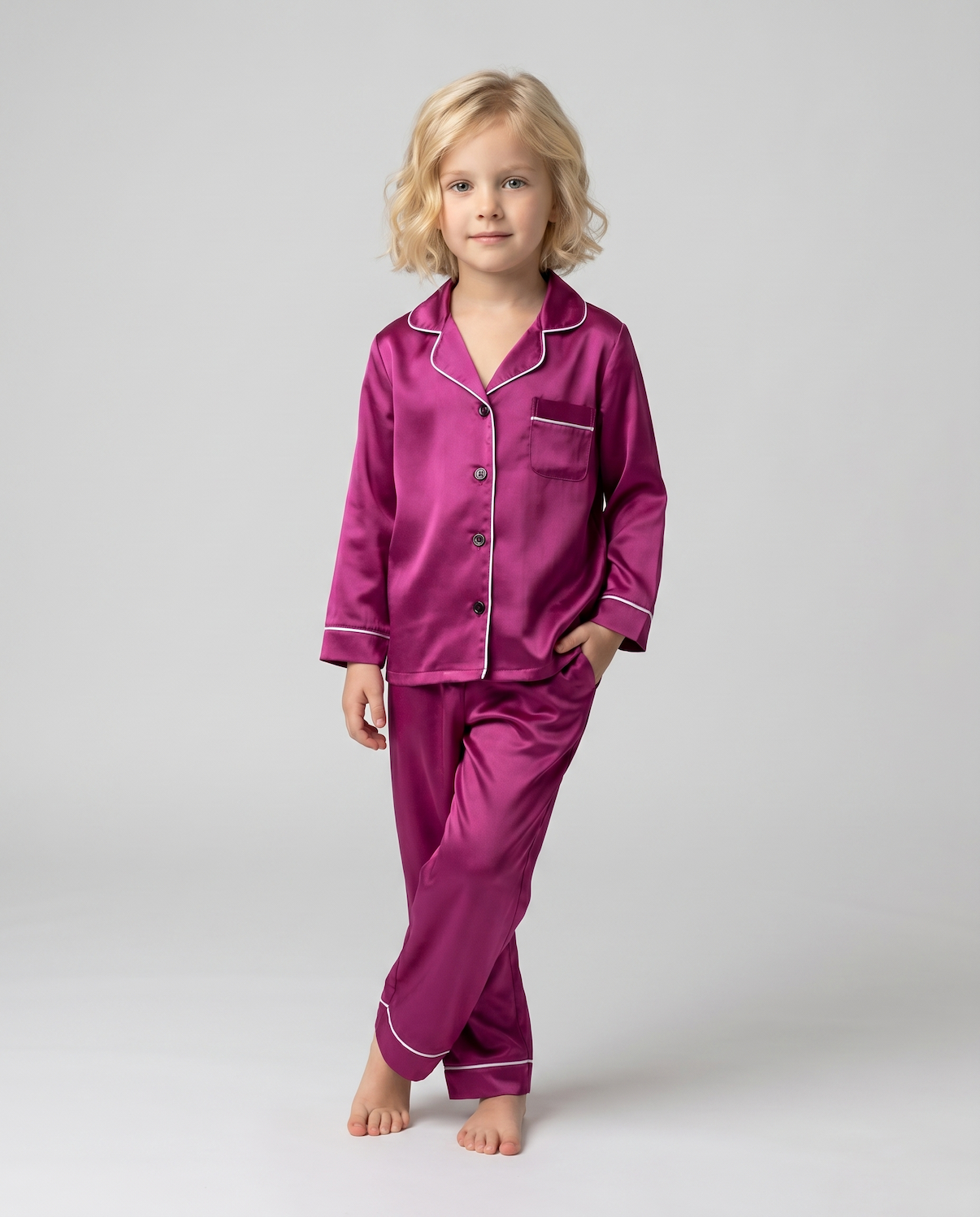 Silk Children's 3-Piece Pajama Set – Long Sleeved Top &amp; Long Pants