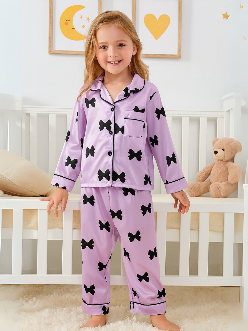 Kids Satin Pajama Set – Long Sleeve Sleepwear for Girls