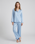 Soft Satin Pajamas Set for Women – 2-Piece Long Sleeve Sleepwear & Elegant Button Loungewear