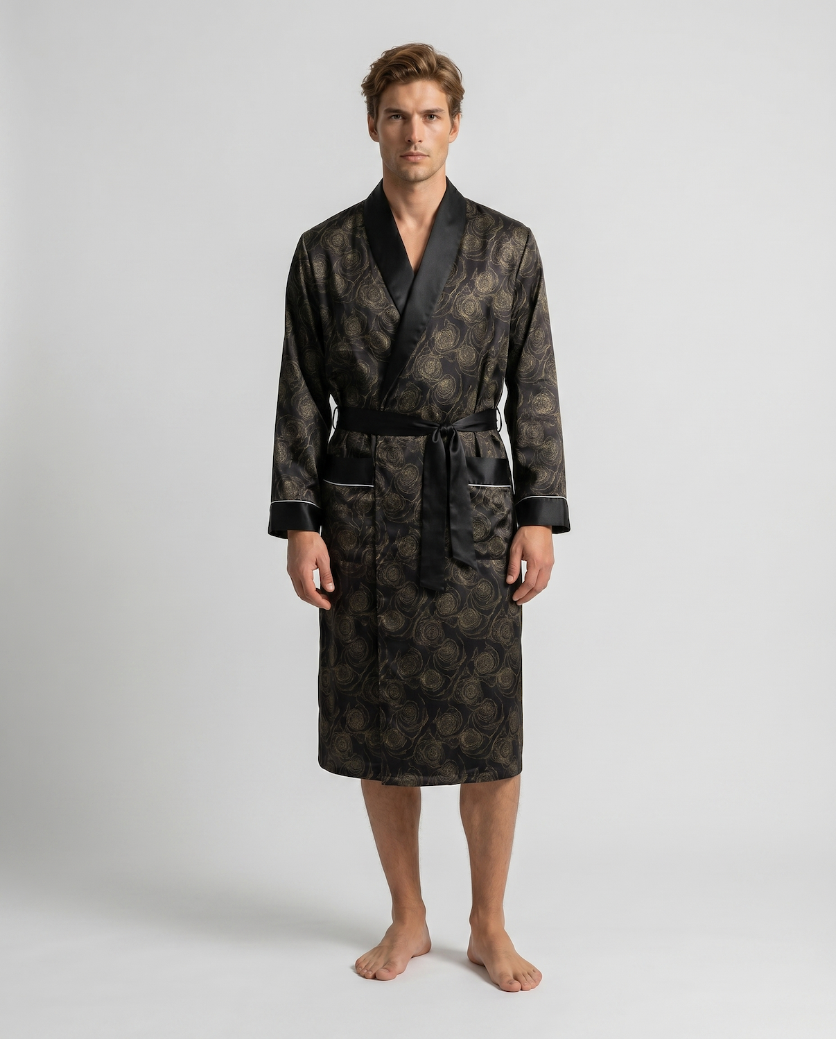 Men’s Silk-Like Robe – Luxurious Paisley Pattern Sleepwear