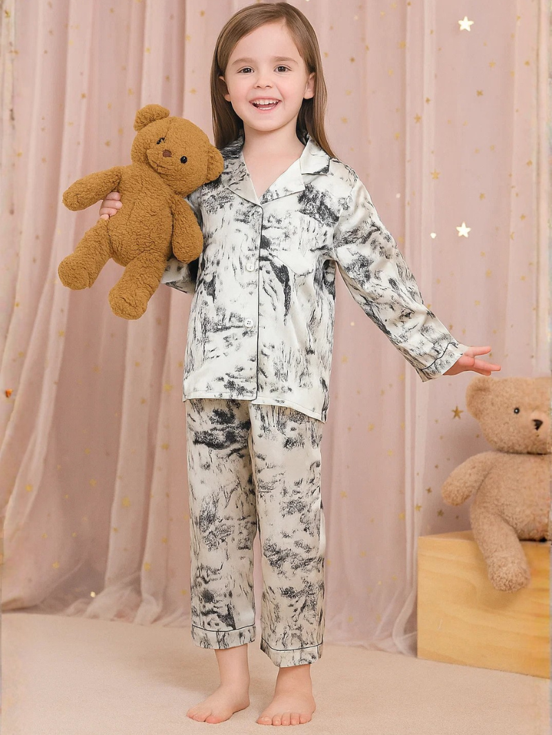 Girls’ Ice Silk Pajama Set – Long Sleeve Thin Homewear