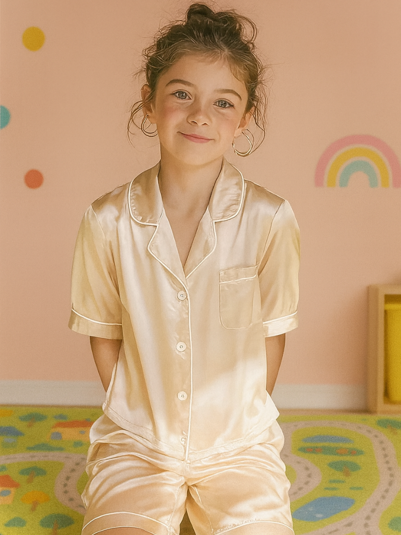 Kids 2 Piece Pajama Set – Cozy Girls Sleepwear with Shorts, Pants & Collared Top