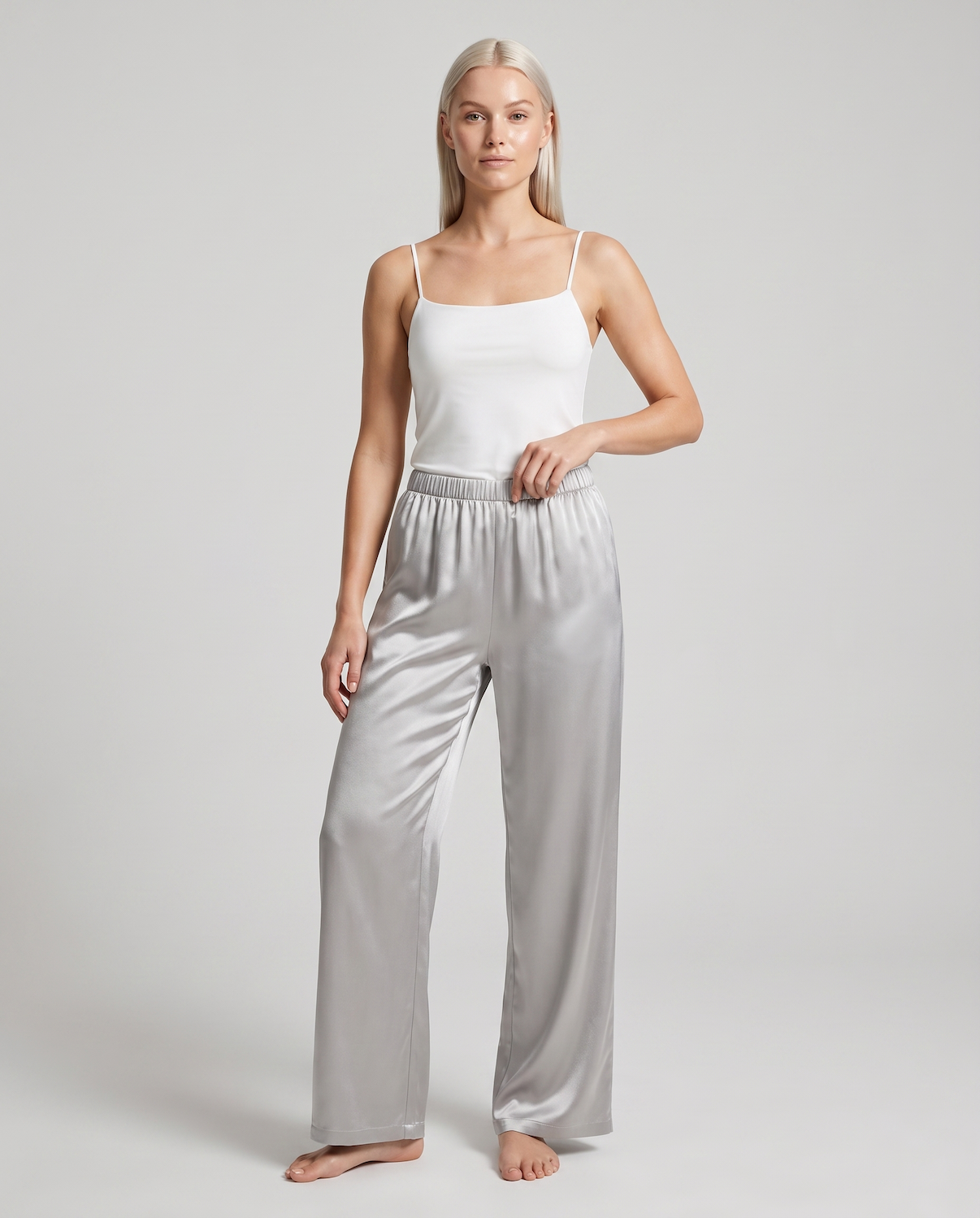 Women's Satin Wide-Leg Pants – Elastic High Waist with Draped Silhouette