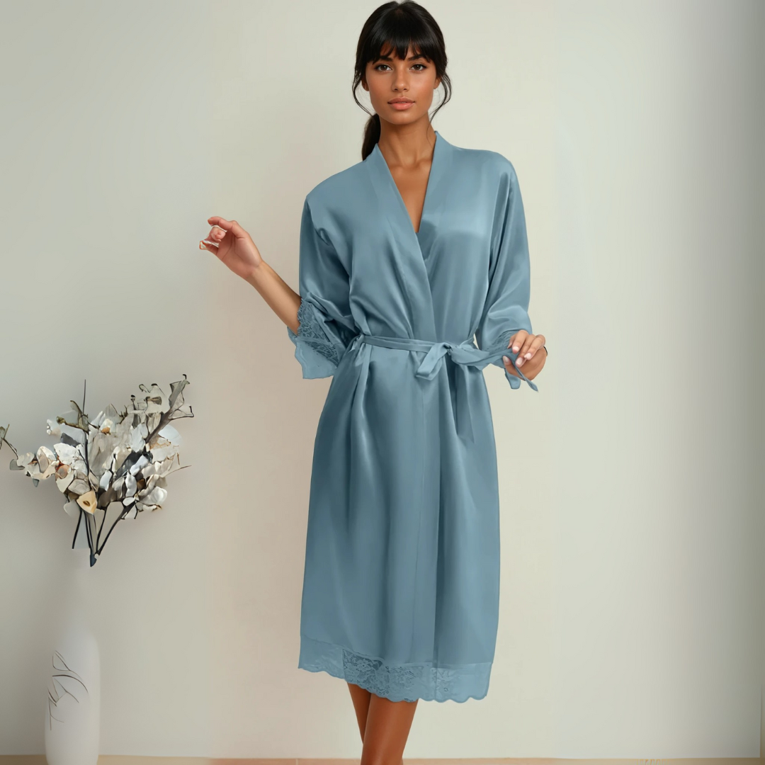 New Summer Thin Solid Color Stitching Lace Long Nightgown Robe – Luxury and Noble Home Clothes for Relaxation