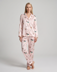 Women's Ice Silk Pajama Set – Summer Long Sleeve & Pants Loungewear in Imitation Silk
