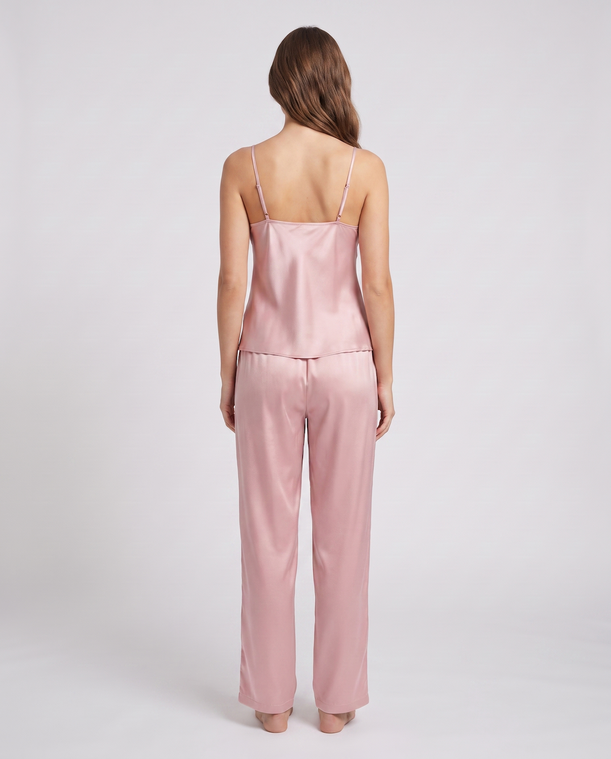 Women's 100% Mulberry Silk Pajama Set – V-Neck Halter Top with Wide-Leg Pants
