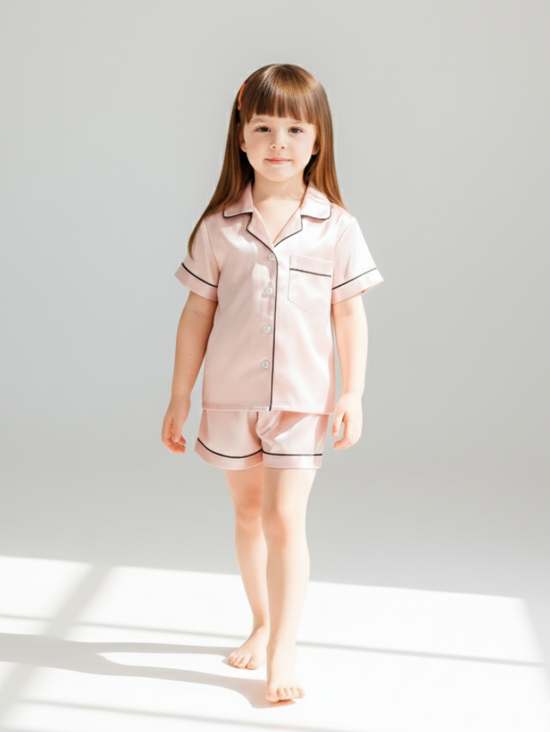 Children’s 100% Mulberry Silk Short Sleeve Pajama Set – Silk Sleepwear for Kids