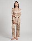 Women’s 100% Mulberry Silk Pajama Set – Long Sleeve Robe, Full-Length Pants & Premium Print