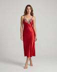 Arabella Faux Silk Maxi Nightgown – Elegant Lace Trim Sleepwear for Women