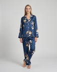 Women's Ice Silk Pajama Set – Summer Long Sleeve & Pants Loungewear in Imitation Silk