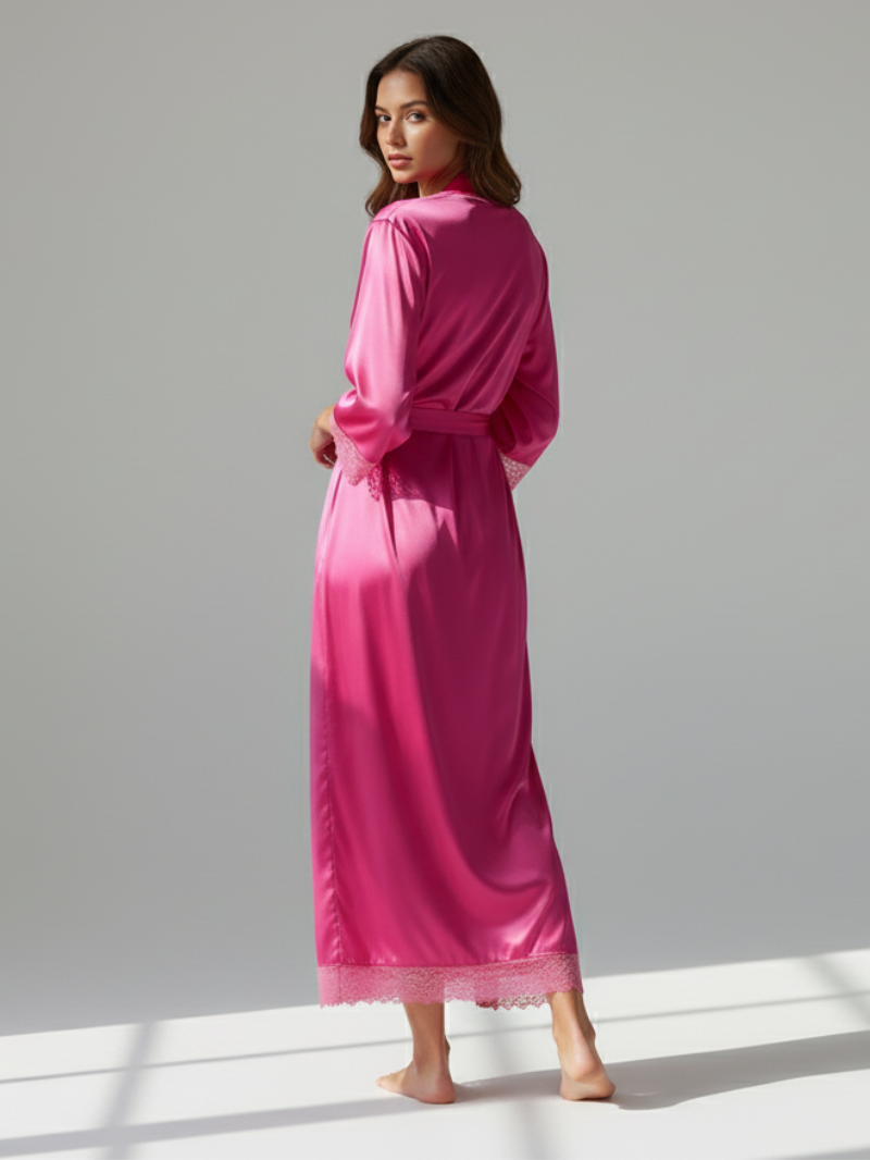 Silk Satin Lace Robes – Bridesmaid and Bride Wedding Long Robe, Elegant Bathrobe and Lingerie Robe for Women