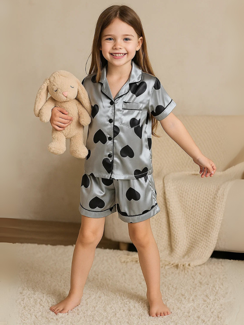 Children’s Silk Pajama Set – Short-Sleeved Homewear for Girls