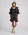 4pcs Elegant Silk Pajama Set for Women - Robe, Bralette, Shorts & Pants
