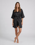 4pcs Elegant Silk Pajama Set for Women - Robe, Bralette, Shorts & Pants