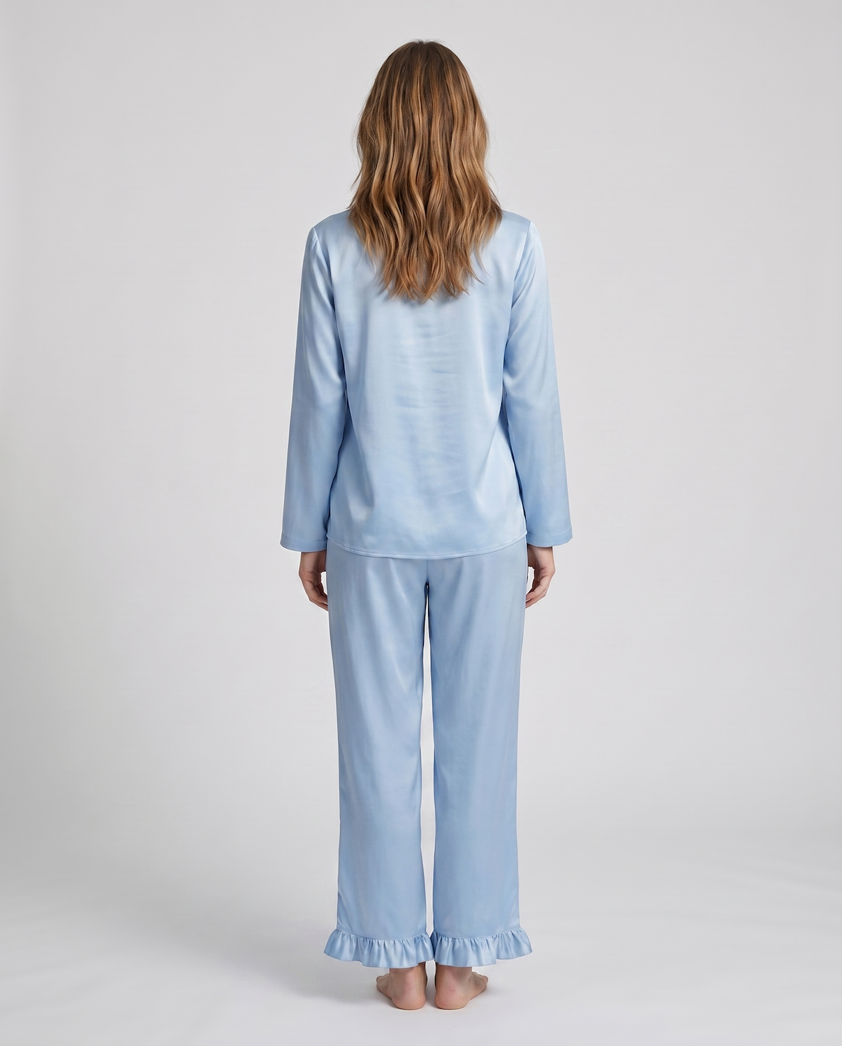 Soft Satin Pajamas Set for Women – 2-Piece Long Sleeve Sleepwear &amp; Elegant Button Loungewear
