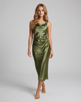 Elegant Sleeveless Silk Satin Midi Dress for Women – Chic Summer Fashion in Solid Color