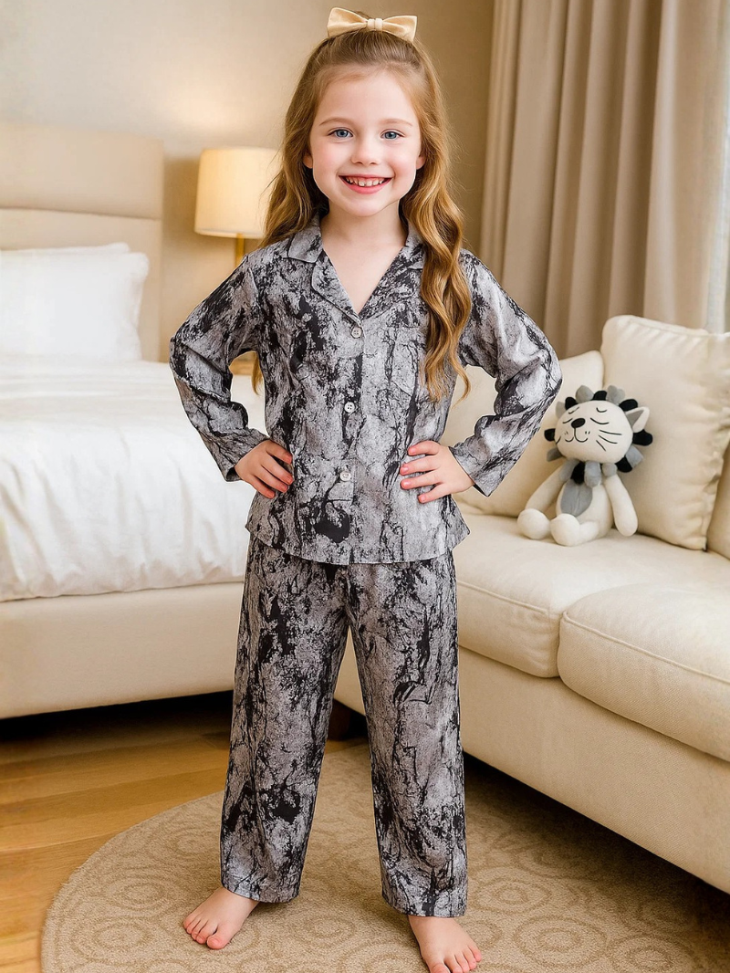 Girls’ Ice Silk Pajama Set – Long Sleeve Thin Homewear