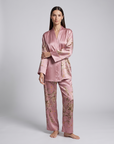 Women’s 100% Mulberry Silk Pajama Set – Long Sleeve Robe, Full-Length Pants & Premium Print