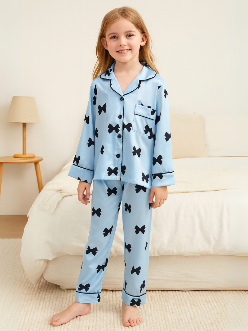 Kids Satin Pajama Set – Long Sleeve Sleepwear for Girls
