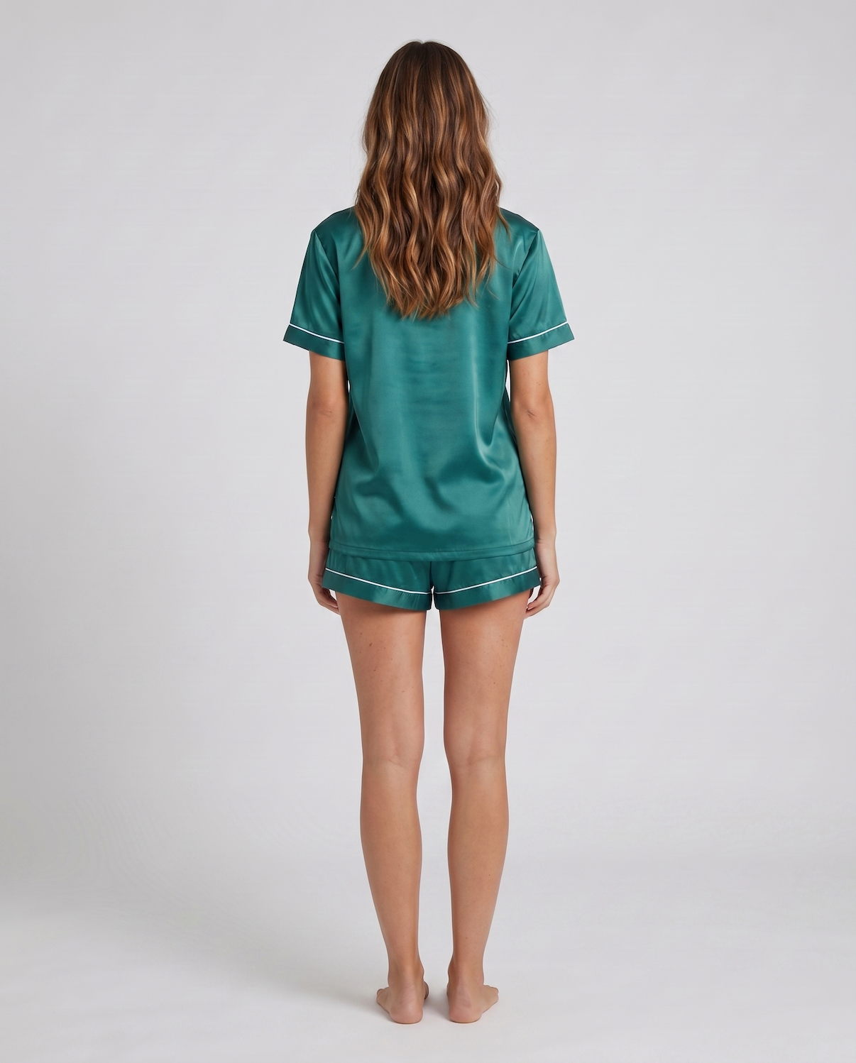 Ice Silk Satin Pajamas for Couples – Short-Sleeved Sleepwear for Women