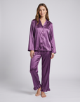 Soft Satin Pajamas Set for Women – 2-Piece Long Sleeve Sleepwear & Elegant Button Loungewear