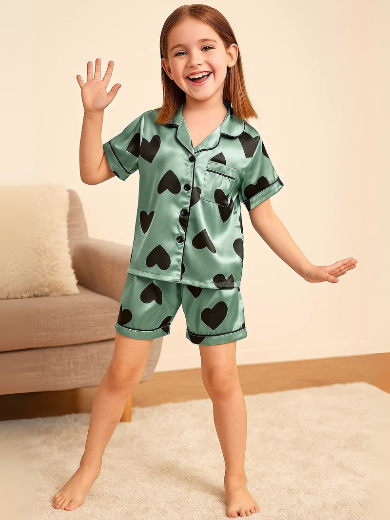 Children’s Silk Pajama Set – Short-Sleeved Homewear for Girls