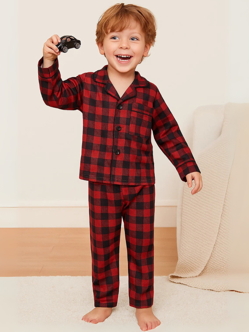 Boys and Girls Silk Pajama Set – Solid & Striped Long-Sleeve Homewear